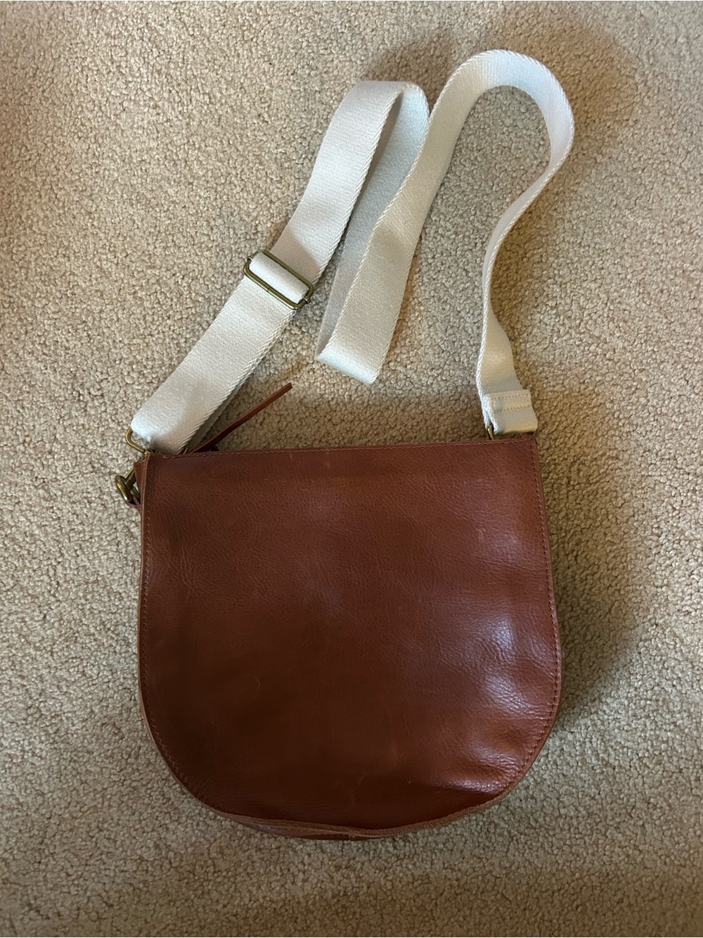 Madewell Brown Leather Crossbody Bag with Adjustable White Strap